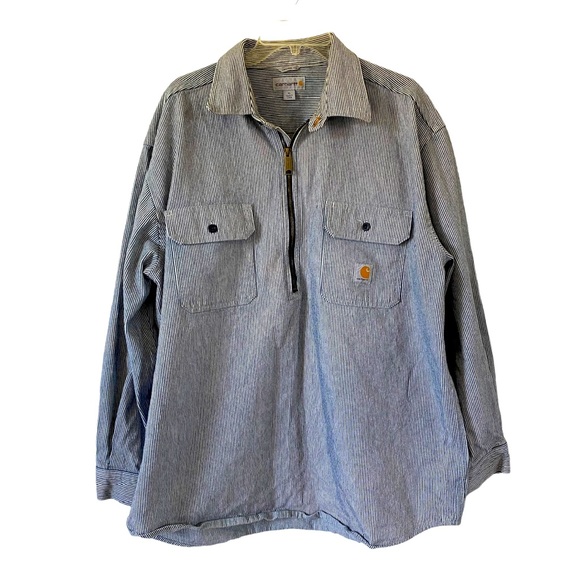 Carhartt Other - Vintage Carhartt Railroad Shirt Pinstripe Pullover Jacket Cotton Blue Mens XL